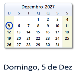 5 Dezembro 2027 calendario