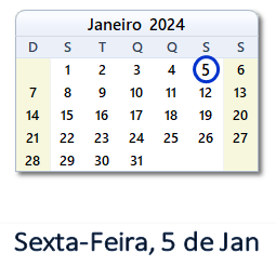 5 Janeiro 2024 calendario
