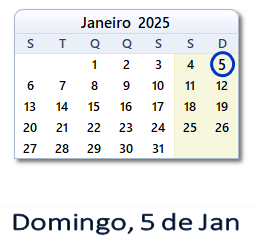 5 Janeiro 2025 calendario