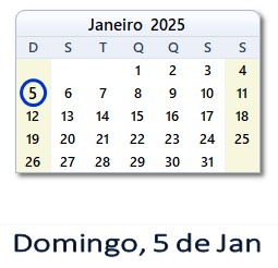 5 Janeiro 2025 calendario