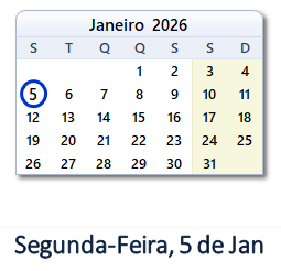5 Janeiro 2026 calendario