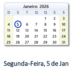 5 Janeiro 2026 calendario