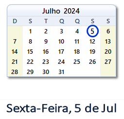 5 Julho 2024 calendario