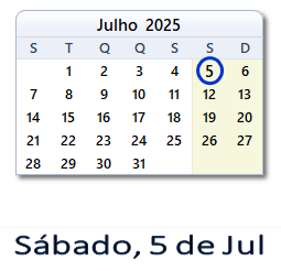 5 Julho 2025 calendario