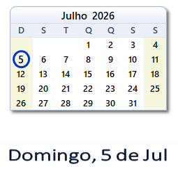5 Julho 2026 calendario