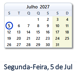 5 Julho 2027 calendario