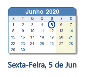 5 Junho 2020 calendario