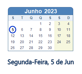 5 Junho 2023 calendario