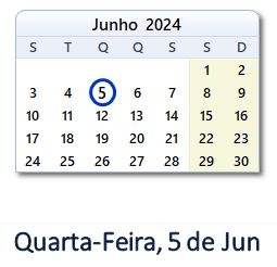 5 Junho 2024 calendario