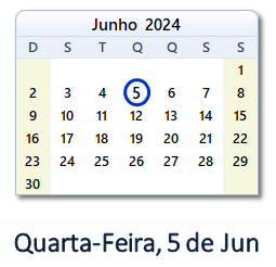 5 Junho 2024 calendario