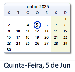 5 Junho 2025 calendario