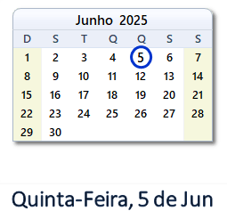 5 Junho 2025 calendario