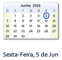 5 Junho 2026 calendario