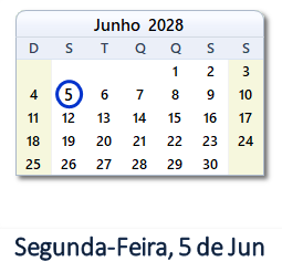 5 Junho 2028 calendario