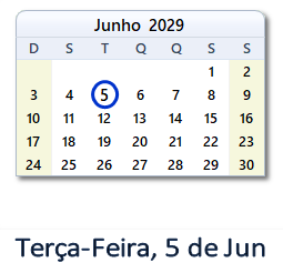 5 Junho 2029 calendario