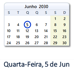 5 Junho 2030 calendario