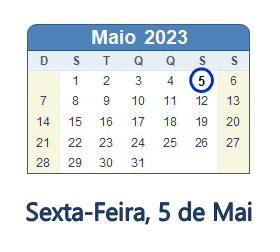 5 Maio 2023 calendario