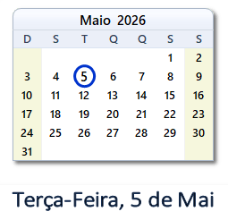 5 Maio 2026 calendario