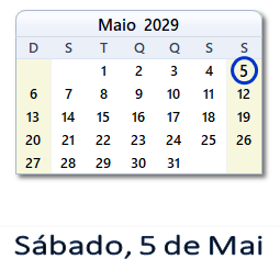 5 Maio 2029 calendario