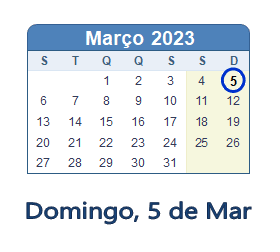 5 Março 2023 calendario