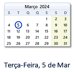 5 Março 2024 calendario
