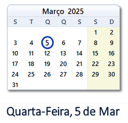 5 Março 2025 calendario