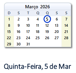 5 Março 2026 calendario