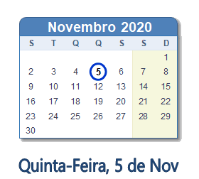 5 Novembro 2020 calendario