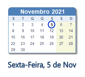 5 Novembro 2021 calendario