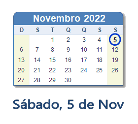 5 Novembro 2022 calendario