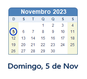 5 Novembro 2023 calendario