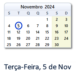 5 Novembro 2024 calendario