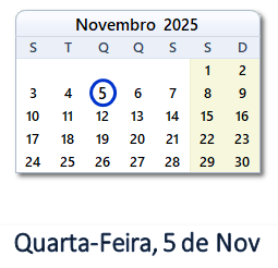 5 Novembro 2025 calendario