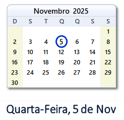 5 Novembro 2025 calendario