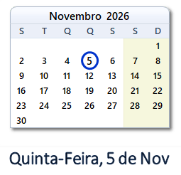 5 Novembro 2026 calendario