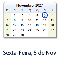 5 Novembro 2027 calendario