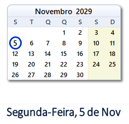 5 Novembro 2029 calendario