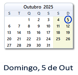 5 Outubro 2025 calendario