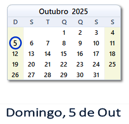 5 Outubro 2025 calendario