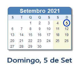 5 Setembro 2021 calendario