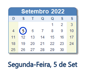5 Setembro 2022 calendario