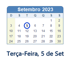 5 Setembro 2023 calendario