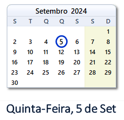 5 Setembro 2024 calendario