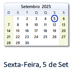 5 Setembro 2025 calendario