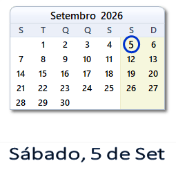 5 Setembro 2026 calendario