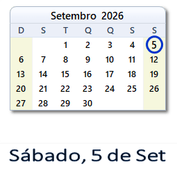 5 Setembro 2026 calendario
