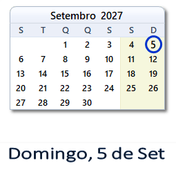 5 Setembro 2027 calendario