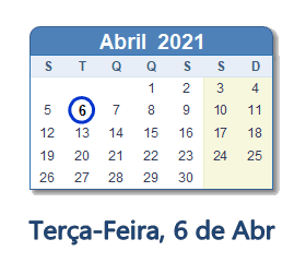 6 Abril 2021 calendario
