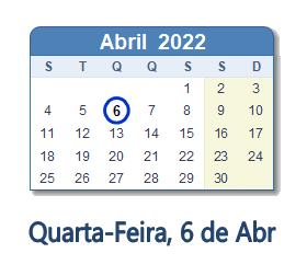 6 Abril 2022 calendario