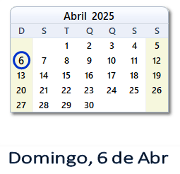 6 Abril 2025 calendario